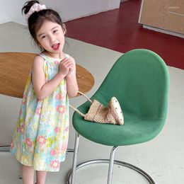 Girl Dresses 2023 Summer Light Luxury Fashion Girls' Skirt Flower Sleeveless Tank Top Dress Boutique Clothes Simple Style Kids