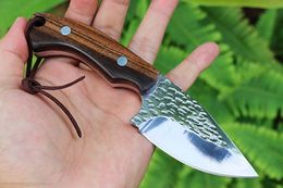 Special Offer M7630 Survival Straight Knife 5Cr13Mov Satin Blade Full Tang Rosewood Handle Outdoor Camping Hiking Hunting Fixed Blade Knives with Leather Sheath