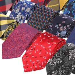 Bow Ties YISHLINE Factory 7CM Red Blue PlaidsTies For Men Wedding Party Shirt Suit Bridegroom Long Necktie Polyester Silk Jacquard