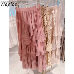 Skirts Neploe Japan Style Vintage Polka Dot Women Skirt Irregular Ruffles Femme Jupe High Waist Bodycon Midlength Chiffon Skirts Z230706