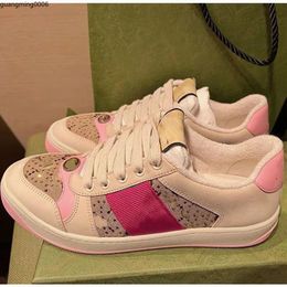 Lovelight Screener sneakers crystal ladies sneaker shoes Webbing Sneakers Designer Stripe Fashion Dirty Leather Lace-up Tennis Shoe Fabric for women gm06103