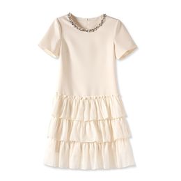 2023 Summer White Solid Colour Dress Short Sleeve Round Neck Knee-Length Casual Dresses W3L047304