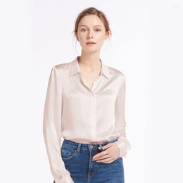 Women's Blouses Real Silk Shirts For Women 22 Momme Basic Placket Chinese Charmeuse Blouse Ladies Natural Glossy Elegant Long Sleeves Tops