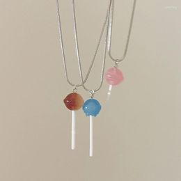 Подвесные ожерелья Candy Color Lollipop Ожерелье декоративное милый фруктовый дизайн титановый стальная цепь подарок для девочек
