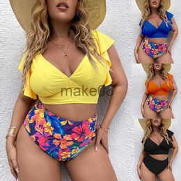 Women's Swimwear Plus Size Bikini High Waist Ruffle Bikini Set Sexy Flounce Bikini Swimwear Women Two Pieces Swimsuit Floral Beachwear Vneck Bat J230704