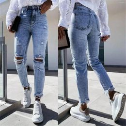 Women's Jeans Womens Distressed Designer Pants For Women Waist Elastic High Button Dark Wash Boot Cut