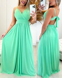 Casual Dresses Backless Tied Detail Cami Evening Dress Women Summer Spring High Waist Long Loose Solid Colour Floor Length Party