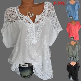 Large Size Loose Short-Sleeved Lace Women Blouses Cotton Blouses Summer Shirt Tops Sexy Fashion Women Shirt 6XL