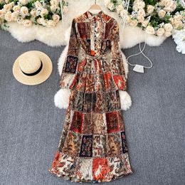 Casual Dresses Western Style Design Sense Niche Vintage Printed Pleated Formal Dress Fashionable Blogger Holiday Spring Clothes