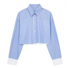 Women's Blouses 2023 Fashion Elegant Poplin Stripe Patch Vintage Long Sleeve Button Style Blouse Blusas Unique Top