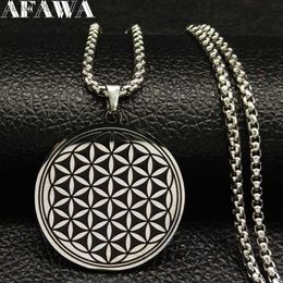 Flower of Life Stainless Steel Necklace Women Lucky Mandala Sacred Geometry Necklace Aesthetic Jewelry fleur de vie N938S02 L230704