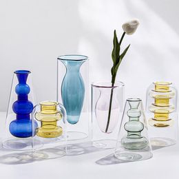 Stickers Nordic Decoration Home Glass Vase Living Room Decoration Home Decor Hydroponic Transparent Glass Container Tabletop Vases Modern