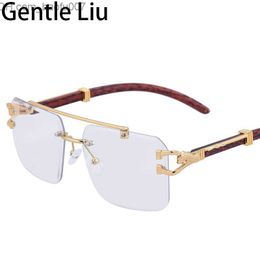 Sunglasses Sunglasses Rimless Square Sunglasses Men Women Luxury Brand Frameless Sun Glasses Leopard Decorate Eyewear Shades UV400 Z230704