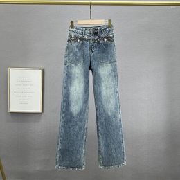 Women's Jeans Trousers 2023 Spring Summer Loose Diamond-Embedded Wide-Leg Pants Casual Denim Trouser Female Jean Mujer