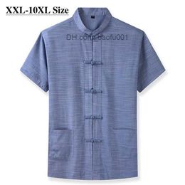 Men's Casual Shirts Plus Size 7XL 8XL 9XL 10XL Men's Short Sleeve Shirt Chinese Style Tang Suit Loose Casual Traditional Kung Fu Uniform Male Z230705
