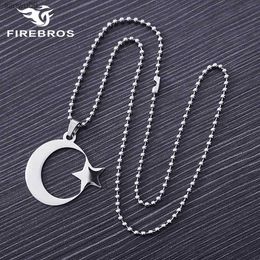 FIREBROS Stainless Steel Crescent Moon Star Necklace Men Women Spiritual Islamic Muslim Amulet Pendant Turkish Religious Jewelry L230704