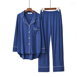 Women's Sleepwear 2PCS Pyjama Sets Women Long Sleeve Solid Modal Loose Breathable Soft Lady Suit Womens Korean Style Home Clothing WPS046