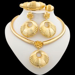 Earrings Necklace African 18k Gold Plated Jewelry Set for Women Hoop Earrings and Pendant Set Italian Gold Color Weddings Bangle Ring Jewellery 230703