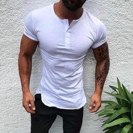 Men's T Shirts Summer Men Solid Colour Design T-shirt Casual Classic Clothing Fashion Short Sleeve Button Tops Tee Simple Style Shirt.