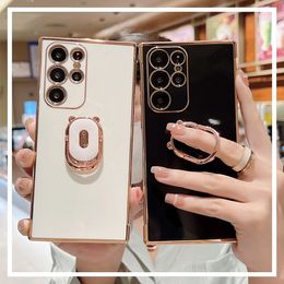 YEZHOU2 fashion square phone case for Samsung S23 S22 S21 ultra Phone Case Cute Bear Ring Bracket Electroplating All-Inclusive New A52 A33 Protective Cover