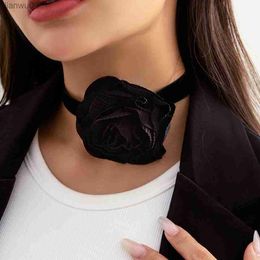 10 Colours Elegant Korean Velvet Big Rose Flower Clavicle Chain Necklace for Women Goth Adjustable Sexy Mariage Neck Jewellery Gift L230704