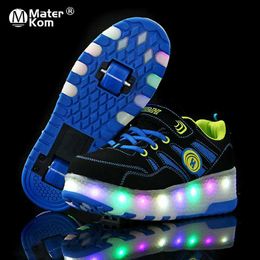 Sneakers Size 28-40 Children LED Sneakers on Double Wheels for Kids Boys Luminous Roller Skate Shoes Girls Glowing Wheel Shoes with Light Z230705