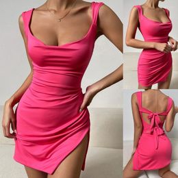 Casual Dresses Womens Split Square Neck Cami Bodycon Dress High Mini Summer Elegant