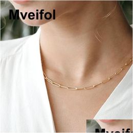 Chains Mveifol Stainless Steel Paper Clip Link Chain Necklace For Women Paperclip Choker Jewellery Drop Delivery Necklaces Pendants Dhw8W