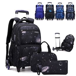 School Bags with Lunch Box Trolley School Bags Rolling Backpack for Boys Wheeled Bag Carry On Kids' Luggage Primary Junior High School Bag 230703