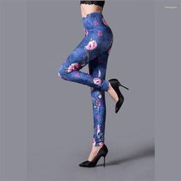 Women's Leggings Fashion Super Soft Milk Silk Jeans Flowers Print Fitness Sexy Silm Leggins Ankle Length Trouser For Women