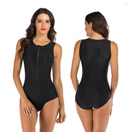 Women's Swimwear 2023 Fashion Sexy Sleeveless Rash Guard Front Zipper One Piece Swimsuit Pure Black Quick Dry Beach Swimming Surf Wear