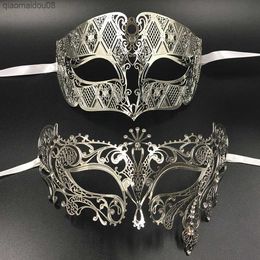 Silver Metal Filigree Men Women Venetian Masquerade Ball Masks Lovers Gold Mardi Gras Shows Ball Wedding Couple Party Mask Set L230704