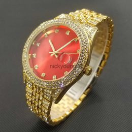 Wristwatches Hot Hip Hop Moissanite For Women Luxury Fashion Red Dial Quartz Lady Dress Iced Out Big Size Gold Relogio Feminino 0703