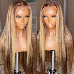 Highlight Honey Brown Human Hair Lace Front Wig Ombre Brown Straight 13x6 HD Lace Frontal Wigs for Black Women Preplucked