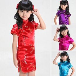 Ethnic Clothing Chinese Traditional Girls Dress Cheongsam Hanfu Tight-Fitting Floral Plum Bamboo Children's Satin