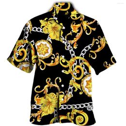 Men's Casual Shirts Trendy Men Hawaiian Shirt 3D Printed Blouses Single-breasted Beach Retro Short Sleeve Holiday Clothing Plus Size