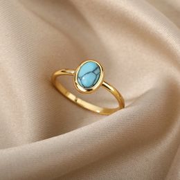 Opal Rings For Women Stainless Steel Gold Plated Moonstone Ring 2023 Trend Wedding Band Couple Aesthetic Jewelry Anillos Mujer