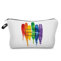 Fashion Rainbow Love Print Makeup Bag Out Travel Toiletries Bag Zipper Coin Clutch Storage Bag 0704-111