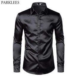 Men's Casual Shirts Men's Casual Shirts Men's Black Satin Luxury Dress Shirts Silk Smooth Men Tuxedo Shirt Slim Fit Wedding Party Prom Casual Shirt Z230706