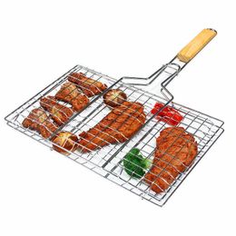 BBQ Grills Foldable Grilling Basket Stainless Steel Nonstick Barbecue Grill Tools Mesh for Fish Steak Vegetable Holder 230704