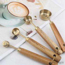 Measuring Tools Measuring Spoons Set Wood Handle Stainless Measuring Scoop Baking Tool Kitchen Accessories R230704