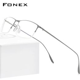 Sunglasses Frames FONEX Alloy Glasses Frame Men Square Myopia Prescription Eyeglasses Half Rim Optical Male Korean Eyewear 8101 230704