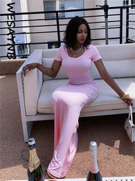 Casual Dresses Fall Short Sleeve For Women 2023 Strapless Pink Maxi Dress Ladies Elegant Brown Party Fashion Club