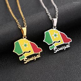Pendant Necklaces Senegal Enamel Map Stainless Steel Necklace For Women Men Girls 18K Gold Plated Dropping Oil Jewelry Gifts
