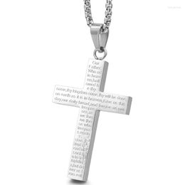 Pendant Necklaces Engagement Religion English Bible Cross Necklace Silver Color Women's Stainless Steel Crucifix Christian P810