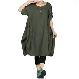 Women's Blouses Women Blouse Skirt Tunic Shirt Round T-shirt Neck Short Sleeve Dress Midi