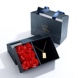 Pendant Necklaces Love Letter Envelope Necklace With Rose Gift Box Customized Stainless Steel Jewelry Confession You for ValentineDay 230704