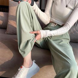 Women's Pants Korean Fashion Candy Colours High Waist Baggy 2023 Summer Thin Ice Silk Women Solid Colour S-3xl Straight Woman