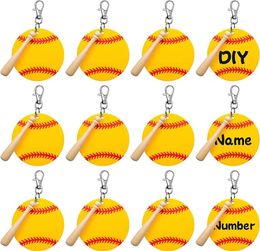 DHL50sets Bag Parts DIY Acrylic White Yellow Baseball Printing Wooden Stick Key Chain