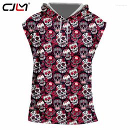 Men's Tank Tops CJLM Men's Hooded Top Full Print Flower Skulls Hoodies Cap Hombre Hip Hop Streetwear Punk Style Sleeveless TankTop 7xl